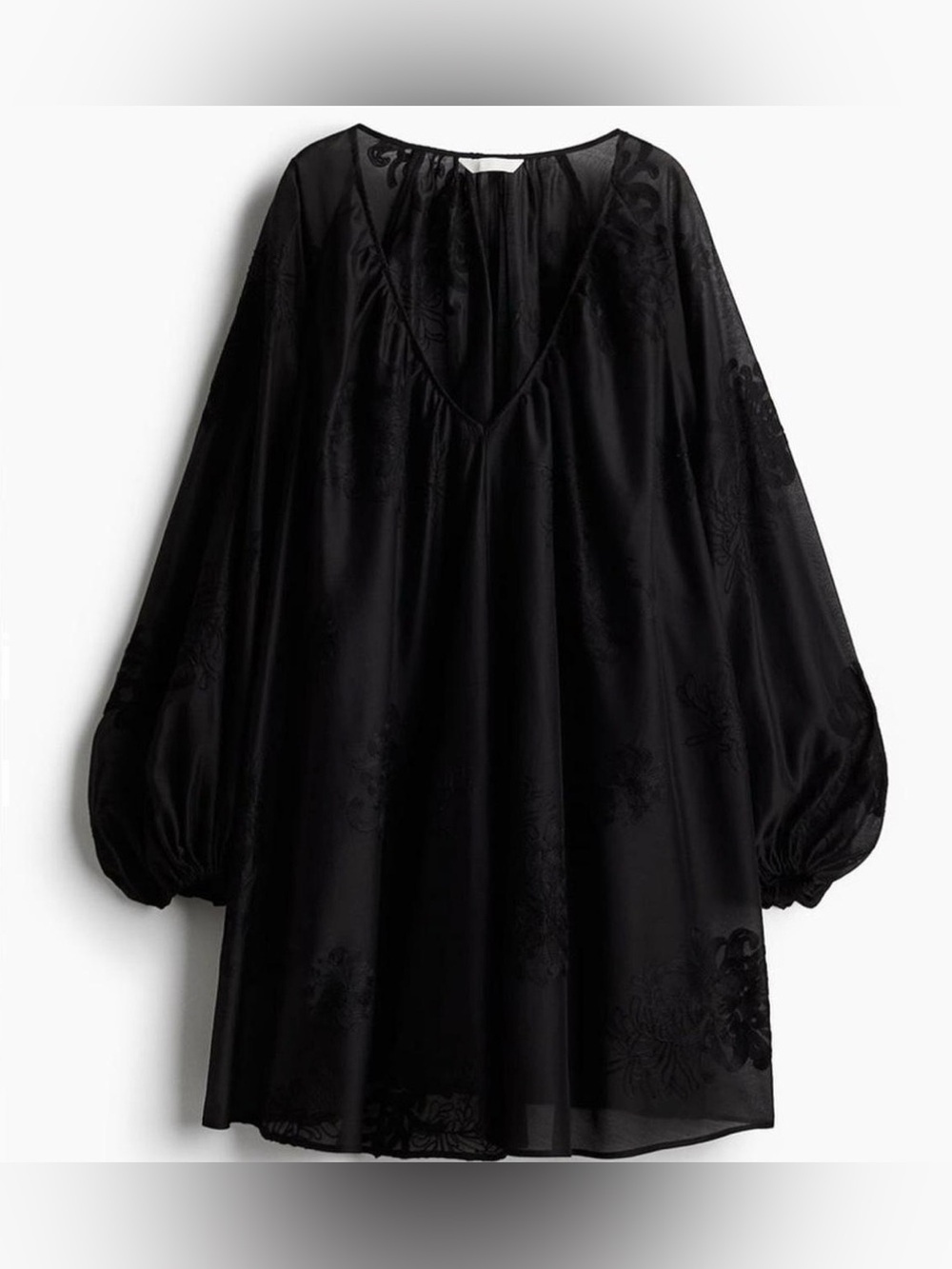 H&M Embroidered Black Embroidered Tunic Dress size XS